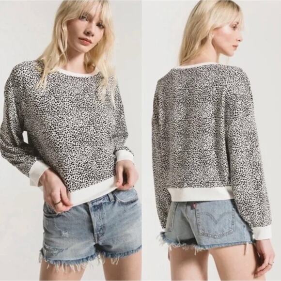 Z Supply White Black Leopard Pullover Sweatshirt Size Medium Cozy - Picture 1 of 9